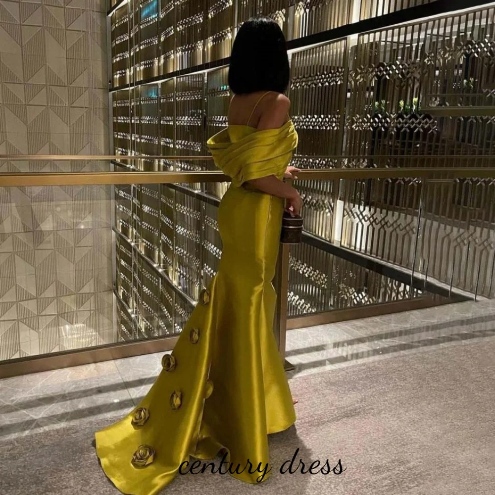 Vestido de noche personalizado con cuello en V, precioso vestido de satén con tirantes finos para graduación, vestido Formal de flores para ocasión, bata de fiesta