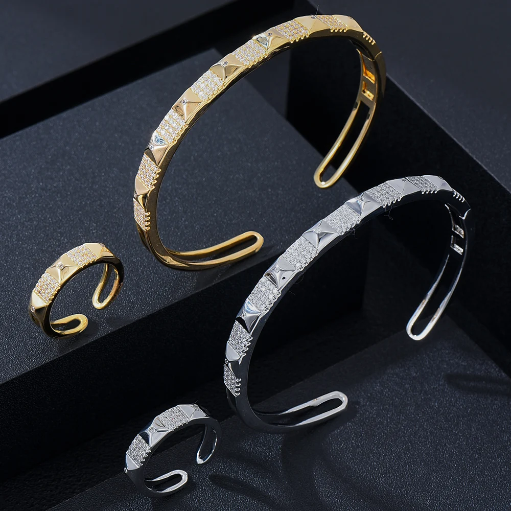 

Siscathy Fashion Luxury Zircon Jewelry Set For Women Arab Dubai Exquisite Ring Bracelets Bangle Boutique Party Daily Accessories