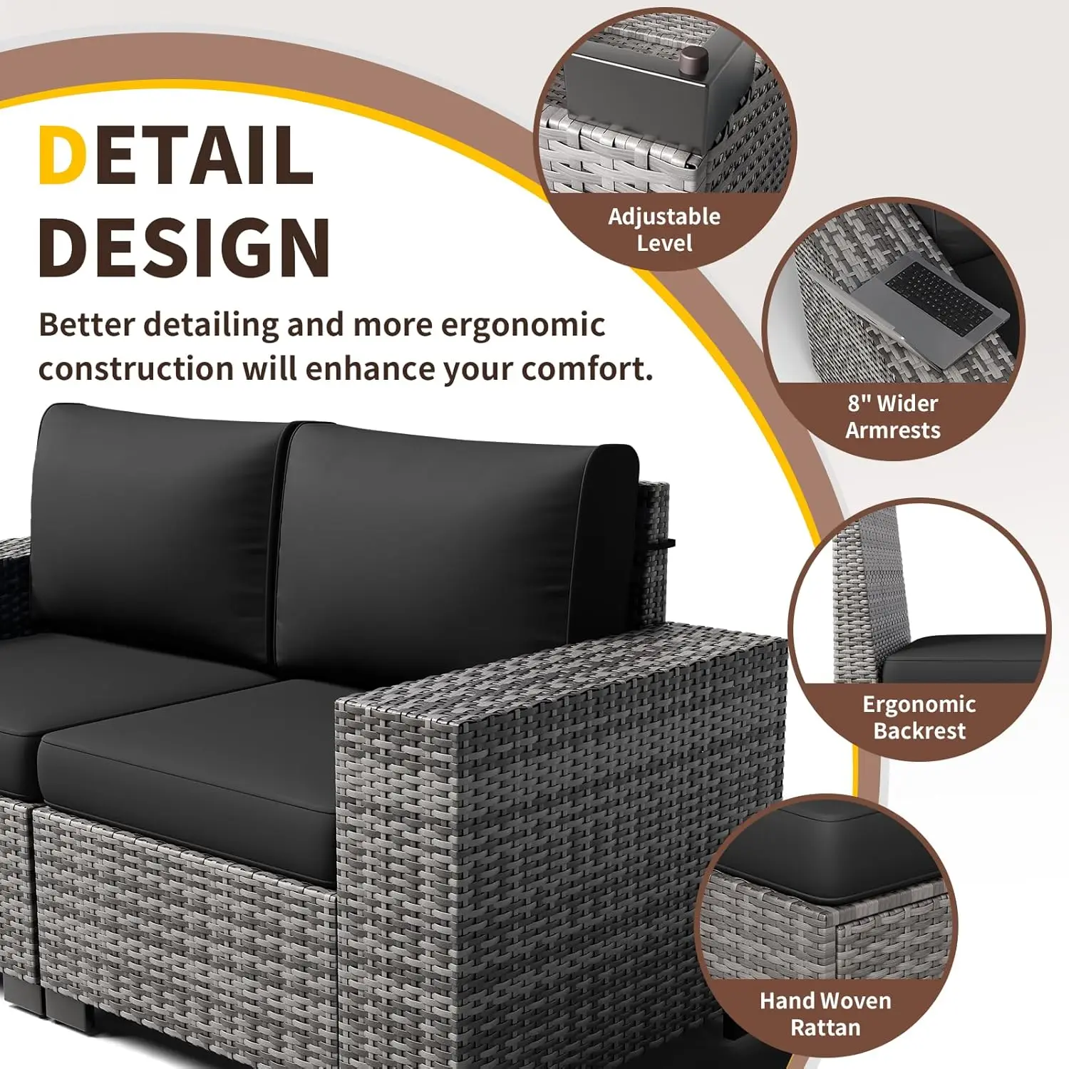 Furniture Set, Wide Outdoor Sectional Rattan Sofa Set, Wicker Patio Conversation Set , Poolside, Porch,