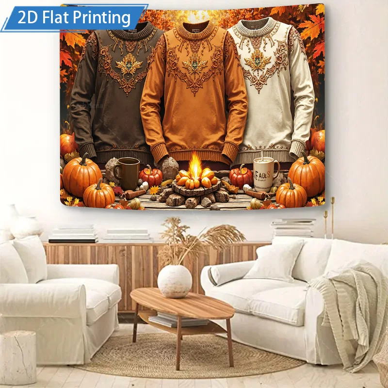 [2D شقة] 1 قطعة 4x16 بوصة علامة معدنية الخريف الحصاد البلوزات 2D طباعة مسطحة جدار الفن موسم الخريف ديكور اليقطين المعسكر المشهد