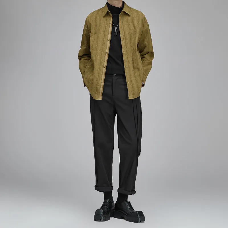 High Quality Minimalist Style Mechanism Sense Stylish Textured British Shirt Jacket Men's Long Sleeve Inch