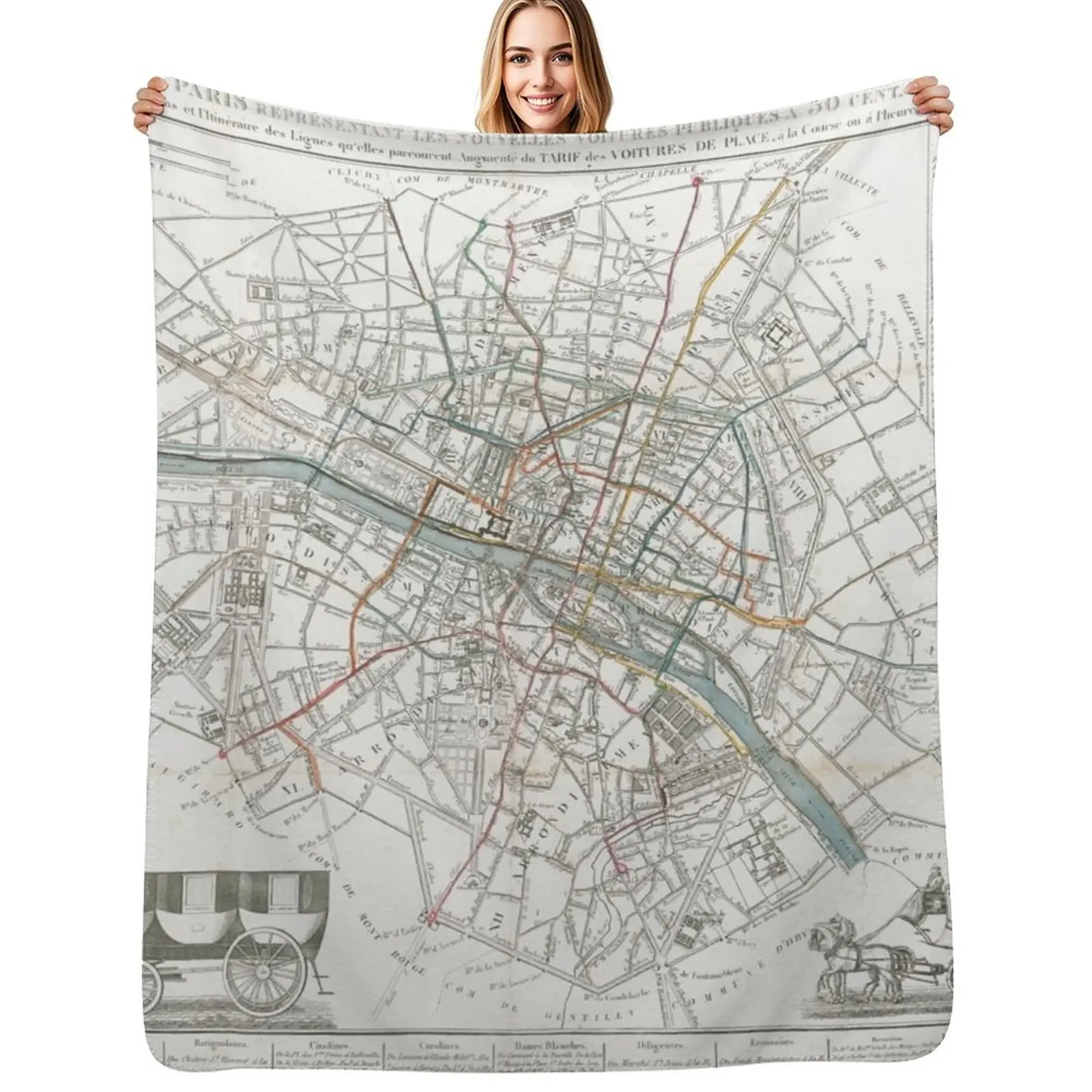 Vintage Map of Paris France (1828) Throw Blanket sofa bed Thins Plush Bed blankets ands Blankets