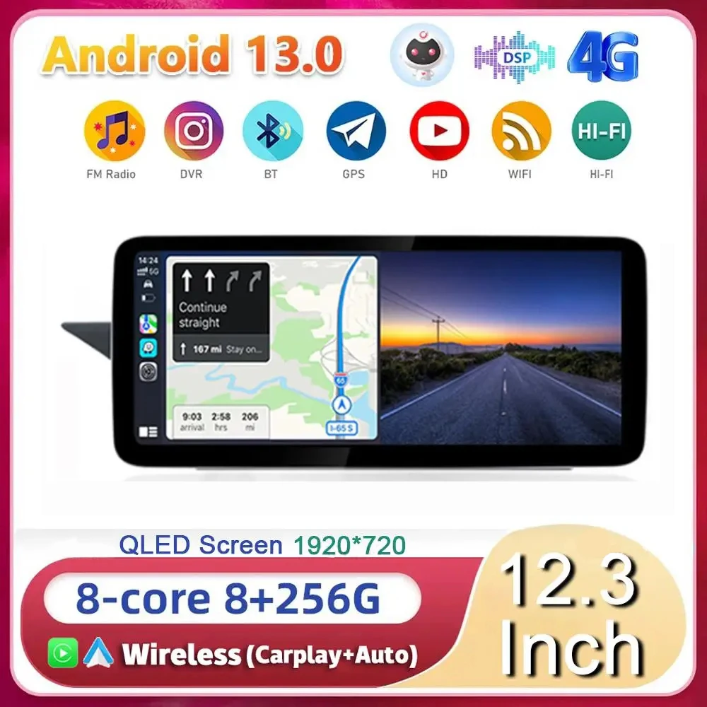 

12.3" Android13 8 Core 8+256GB Car Radio GPS For Mercedes W212 2009-2016 WIFI+4G Multimedia Player Stereo Head Unit Auto Carplay