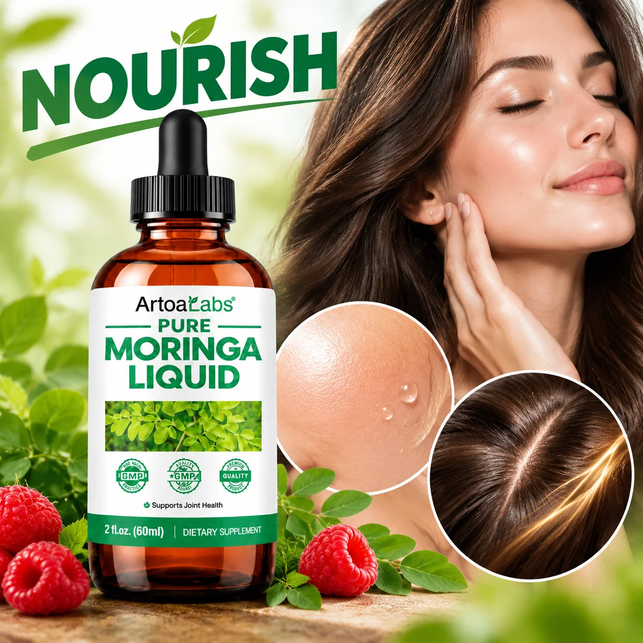 Moringa Leaf Extract Droplet Nourish Skin and Hair Improve Joint Health Natural Raspberry Essence Spicy Wood Oil 60ml 30 Days