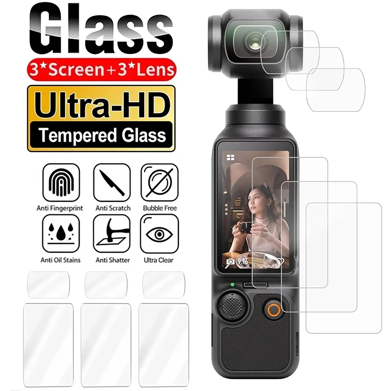 1-3pcs HD Tempered Glass For DJI OSMO Pocket 3 Gimbal Camera Lens Screen Protector Protective Film Full Coverage Accessories Kit