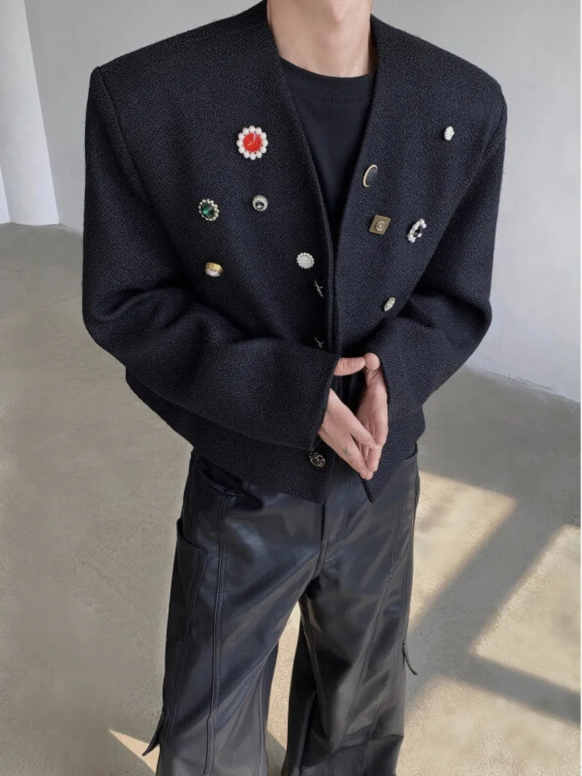 

Ele Stand Fit Men's Jaet Luxury Sensation Nel Design Chic Sle Polyester Fabric Long Sve Autumn Winter Coat