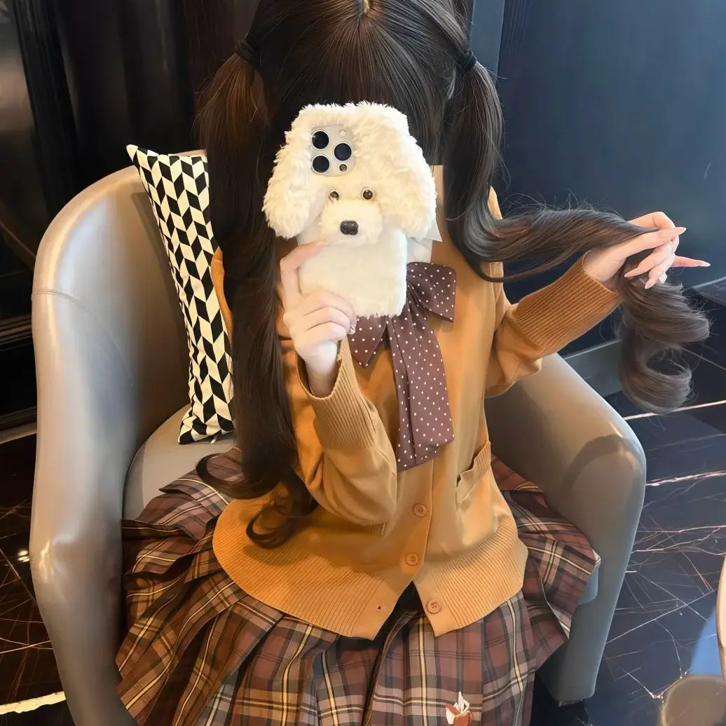 

plus Size Long Sleeve Open Cardigan Sweater Caramel Croissant Atmosphere New JK Skirt Set Sweet Style Casual Spring Wear