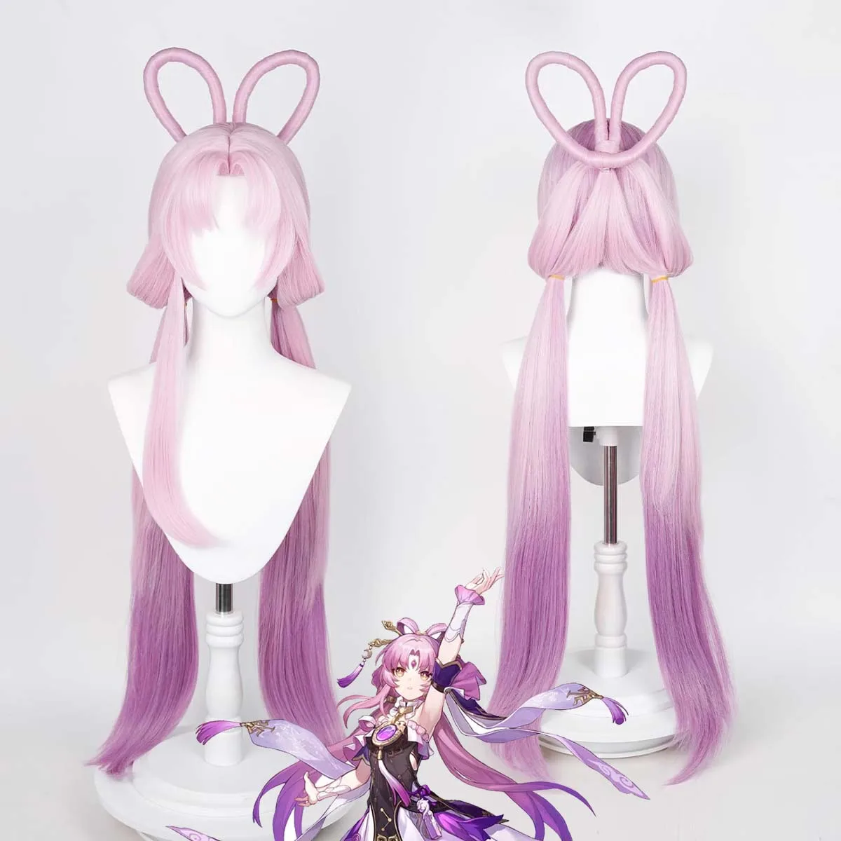 Damen Cosplay-Perücke für Honkai Star Rail Fu Xuan, Rosa-Lila Farbverlauf, Lange Glatte Haare