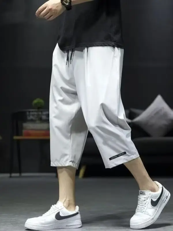 

Ultra-Thin Summer Ice-Silk Straight Leg Men's Spor orts Casual Pants Qui-Dry Seven-Foot Medium Waist Faionable Brand