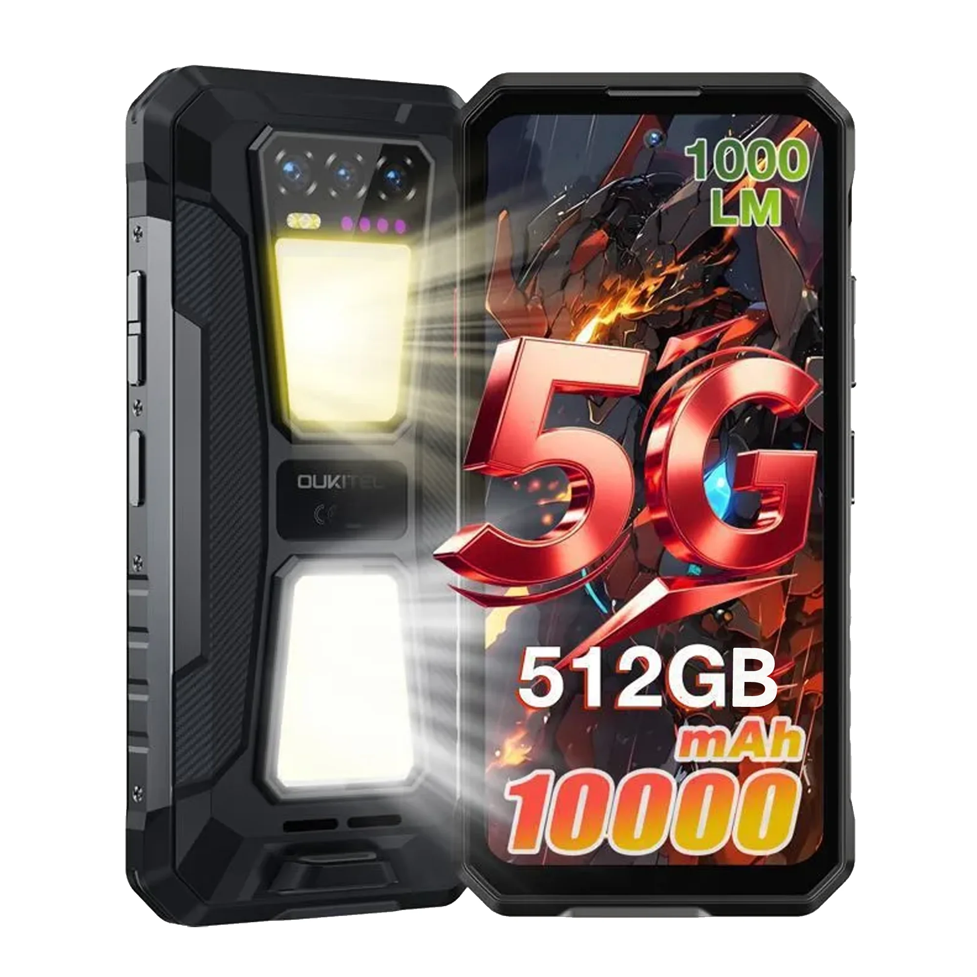 OUKITEL WP58 Pro 24 Go (8+16) RAM 512 Go ROM Android 15 Téléphone Robuste 33W 10000 mAh 6,7'' HD 120Hz 64MP NFC Lampe de Camping Smartphone