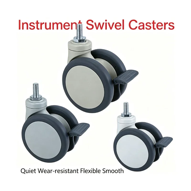 1 Pcs 4 Inch Medical TPR Double Silent Caster Wheel M12 Threaded Stem Swivel Brake Casters For Instrument Trolley Cart
