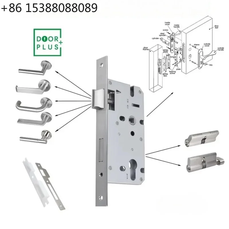 Doorplus E-N standard stainless steel baskset 40/45/50/60/70/80/100mm//sash lock bolt lock safety mortise door lock(1pcs)