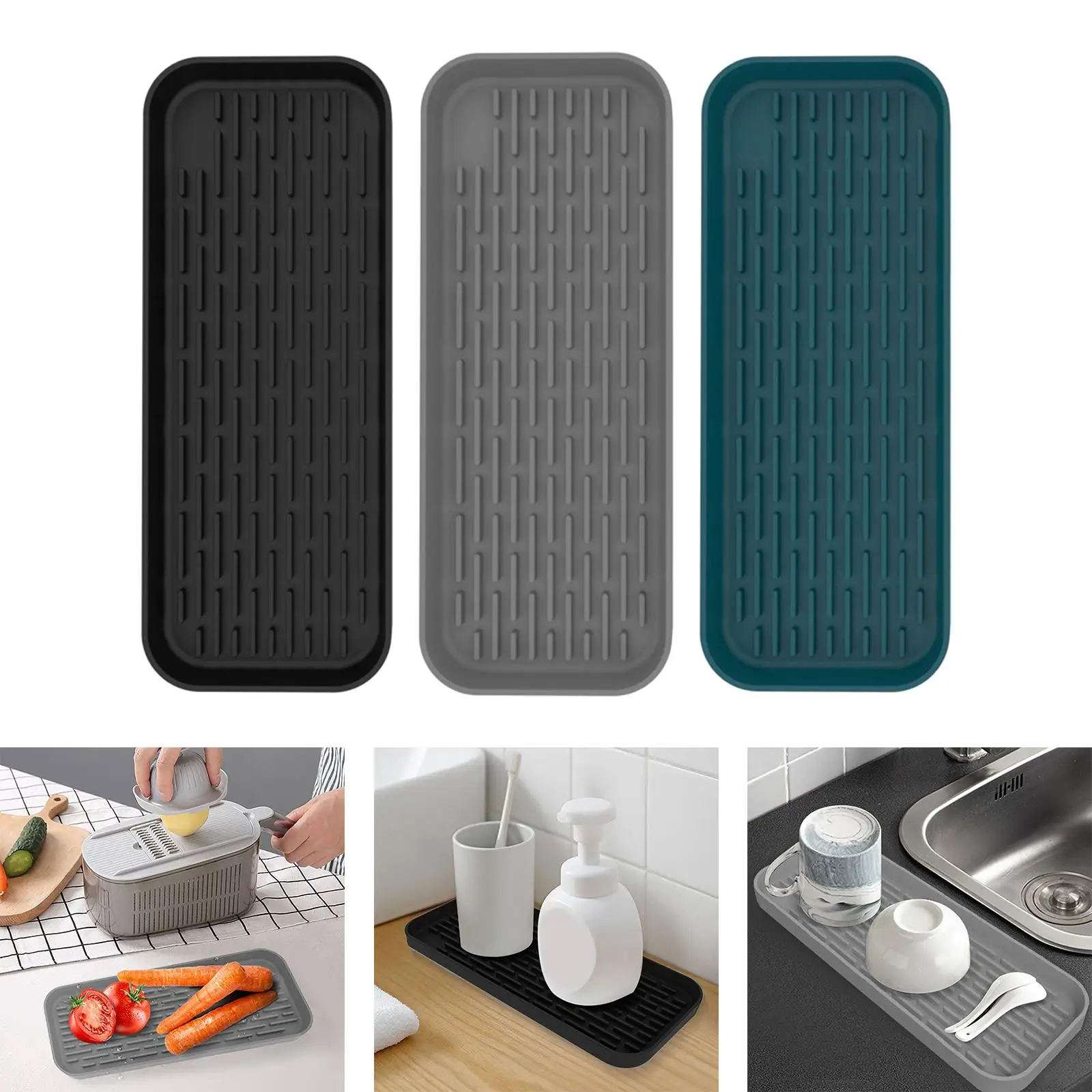 Silicone Tray Kitchen Storage Tray Sink Drainer pad Mats Heat Resistant Organizer Mat Drip Tray