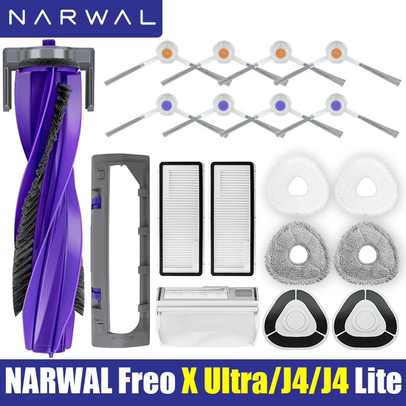 Compatible for 나르월 Narwal J4, Freo X Ultra, J4 Lite Accessories Side Brush HEPA Filter Mop Pad Replacement Spare Parts