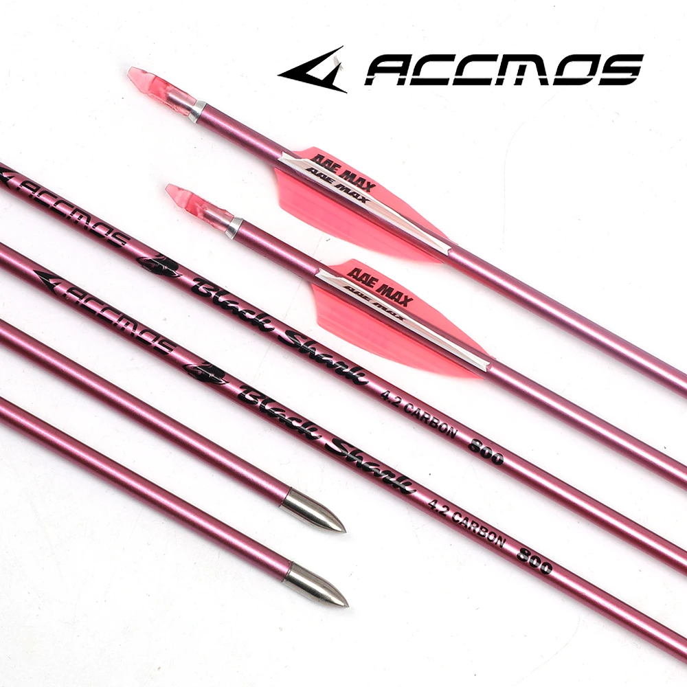 6/12pcs Pink ID 4.2mm Pure Carbon Complete Arrow Spine 500 600 700 800 900 1000 For Archery Shooting Hunting