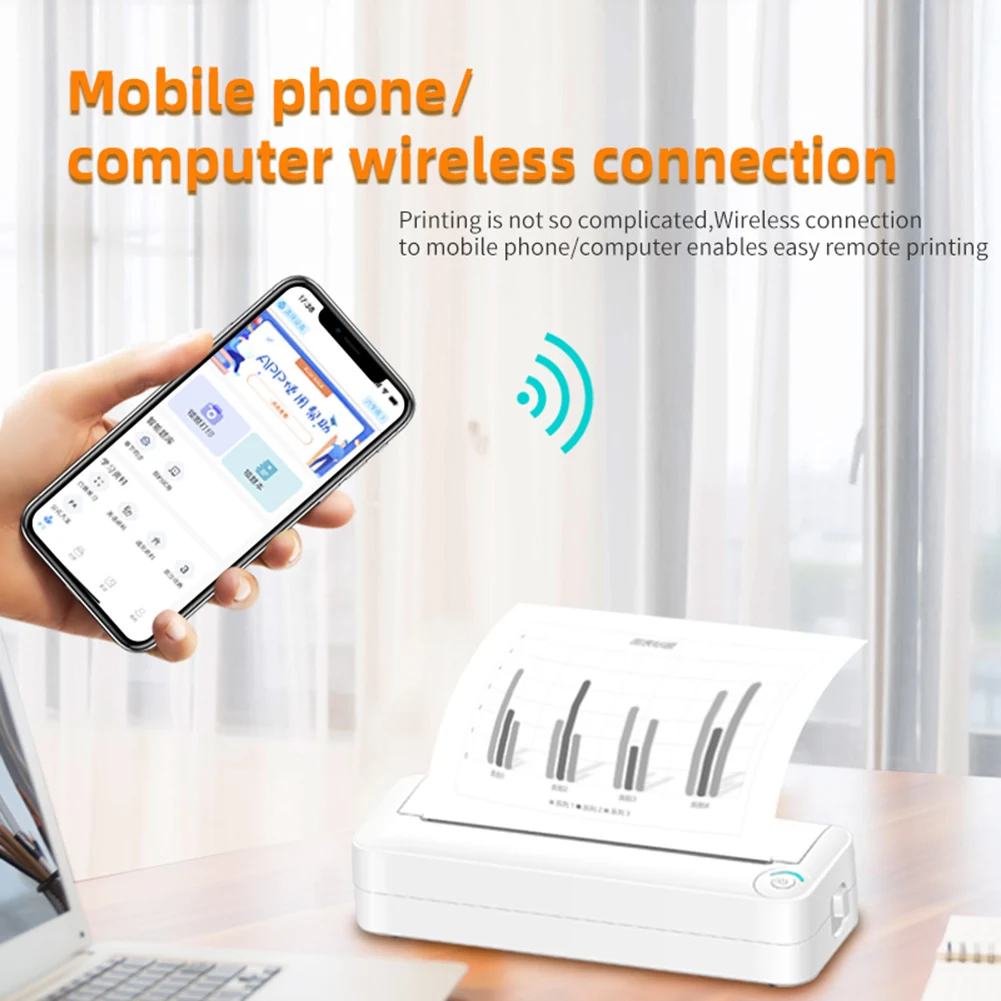 

A4 Paper Wireless Travel Printer Lightweight Mobile Printing Device For Labels QR-Code