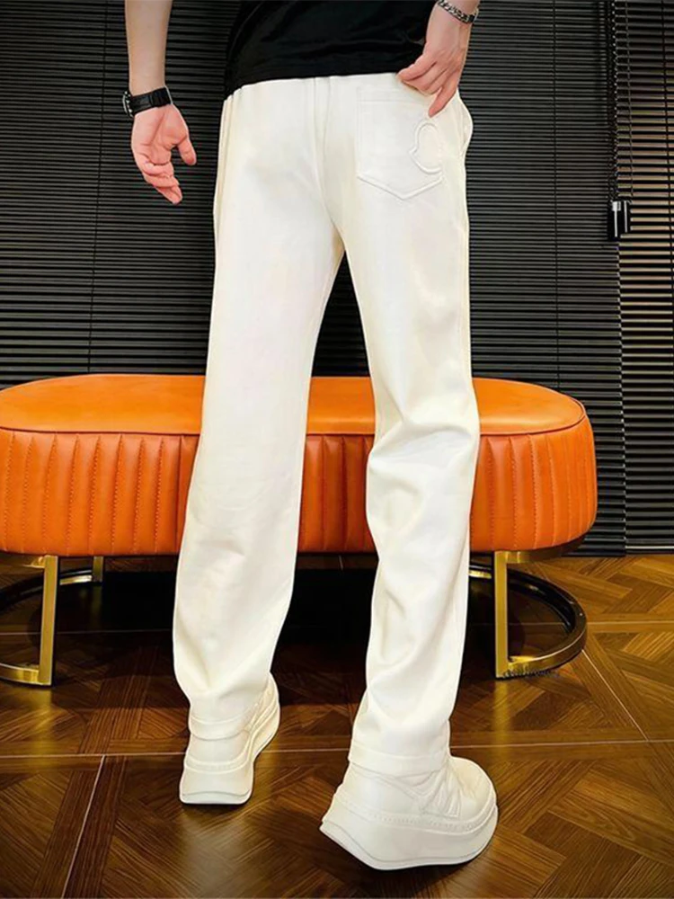 Summer Men's Comfortable Loose Straight Leg Casual Pants White Elastic Waistband Breathable Long Trousers Casual Style