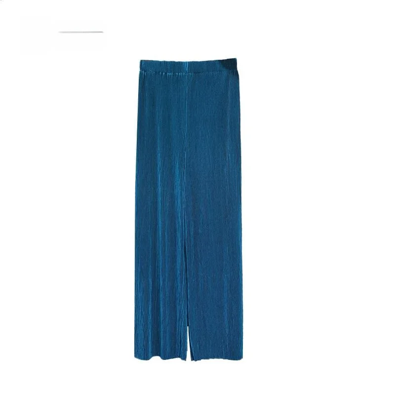 Slimming Ice Silk Pleated Wide Leg Pants Elastic Waist Thin Sle Casual Yoga Trousers Polyester Fiber Commute Sle Loose Fit