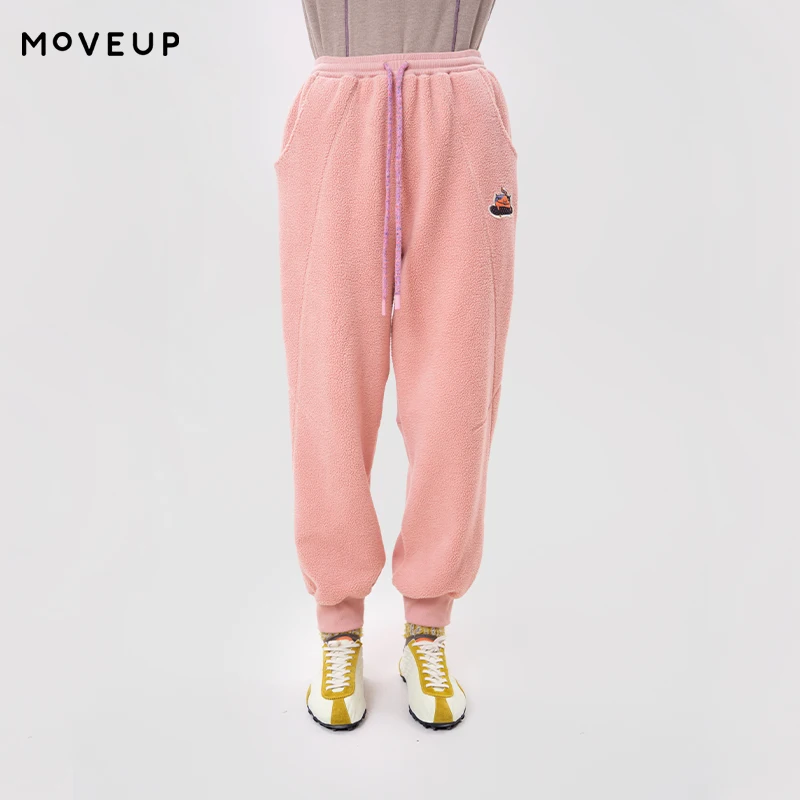 MOVEUP Jogger Pants for Woman Fleece FUN Series 2026 New Elastic Waist Embroidery Trousers Casual Warm Winter Clothing 3ELD10109