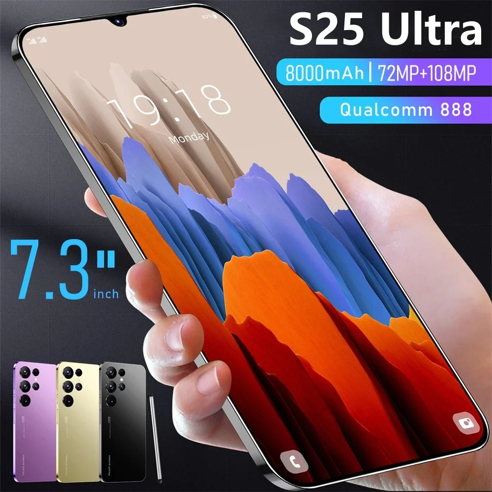 Global Version S25 Ultra Smart phone 7.3 inch Full Screen 4G 5G Dual SIM Cell Phone 22TB+2TB 7800mAh 10 Core Super Mobile Phones