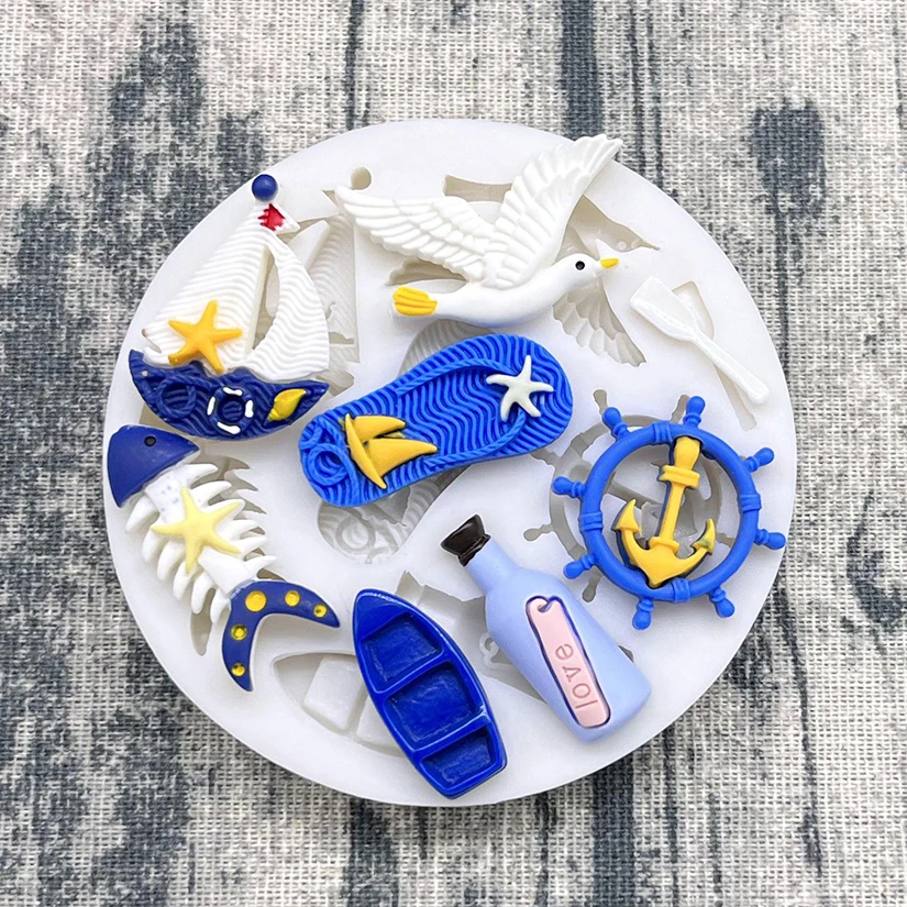 Anchor Seagull Rudder Life Buoy Ocean Silicone Mold Sugarcraft Cupcake Baking Mold Fondant Cake Decorating Tools