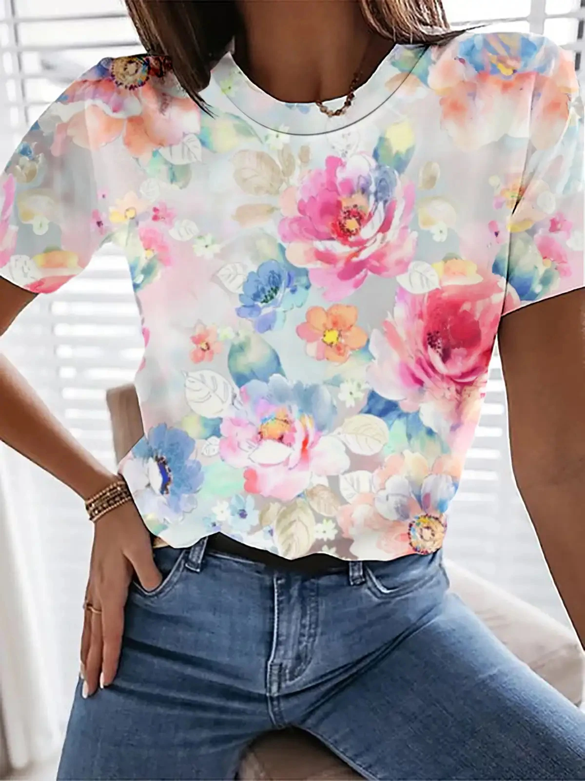 Y2K Letnia koszulka damska Kawaii Flower Print 3D Printed Shirt Fashion Casual Women Plus Size O-neck T-shirt Top Odzież