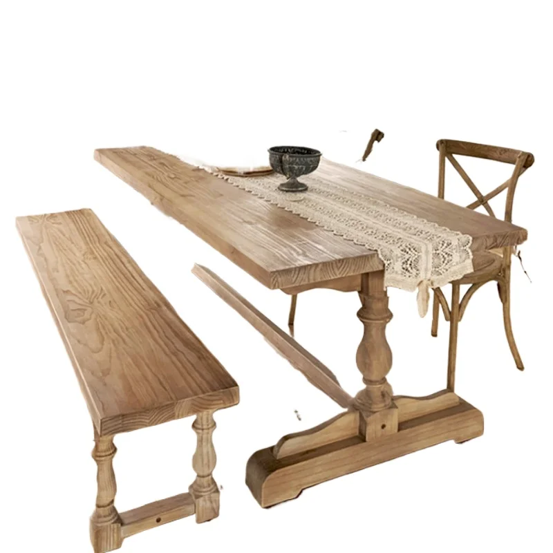 French old dining table, American retro solid wood conference table, restaurant negotiation table