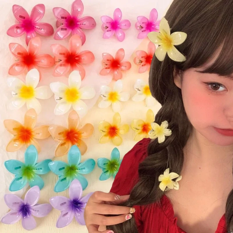 2024 Korean Gradient Flower Acrylic Hair Clip for Women Girls Sweet Hairpins Summer Beach Hawaiian Headwear Hair Accessories