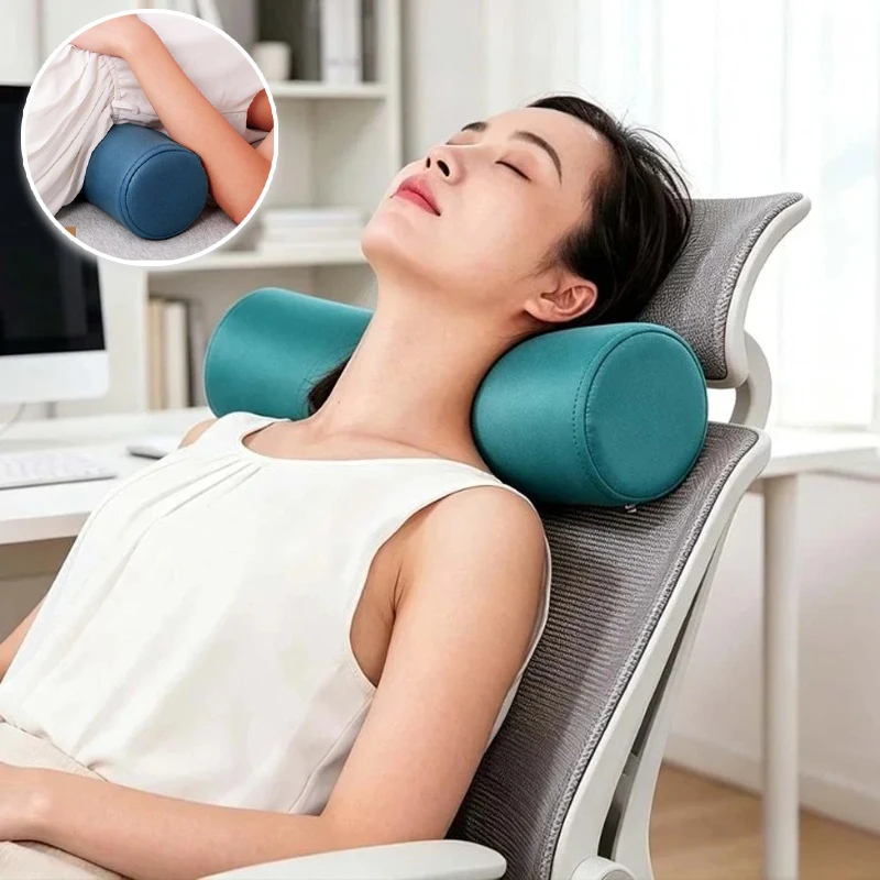 1PC Orthopedic Ergonomic Cylindrical Bolster Pillow with Zipper Detachable Cover for Car Bed Sofa Office - Washable Cervical Nap