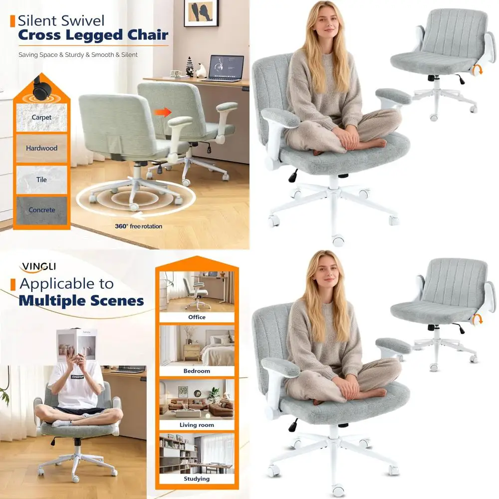 

Офисное кресло с регулируемой подлокоткой и перекрестной ножкой, дополнительно шириной и синели-бархатом, идеально подходит для дома и квартиры, светло-голубое-зеленое Va