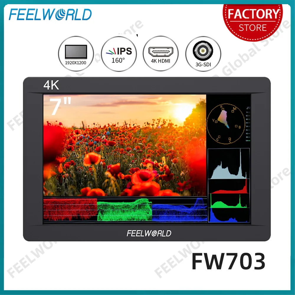 Feelworld FW703 7 بوصة IPS 3G SDI 4K HDMI كاميرا مراقبة ميدانية كامل HD 1920x1200 موجة ثلاثية الأبعاد LUTs لتجميع كاميرات التثبيت