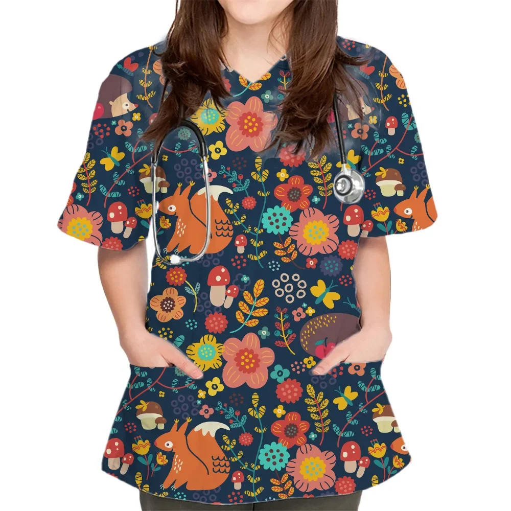 Nursing V Para Mujer Uniforme De Veterinario Dental Enfermera Blusa Trabajo Con Estampado Dibujos Animados Camisetas Para Mujer