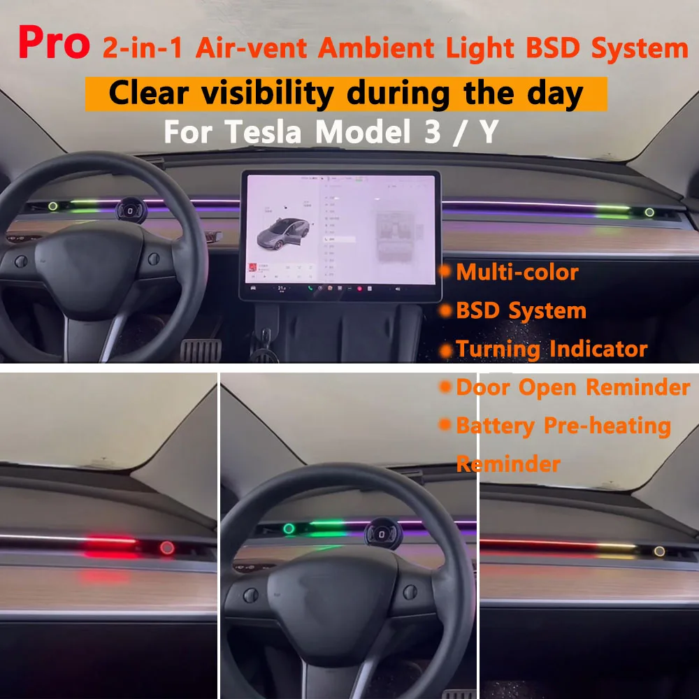 

Умная система окружающего освещения вентиляционного отверстия, система мониторинга слепых зон BSD для Tesla New Y Juniper Model 3 Highland Model 3 Y 2021+Pro
