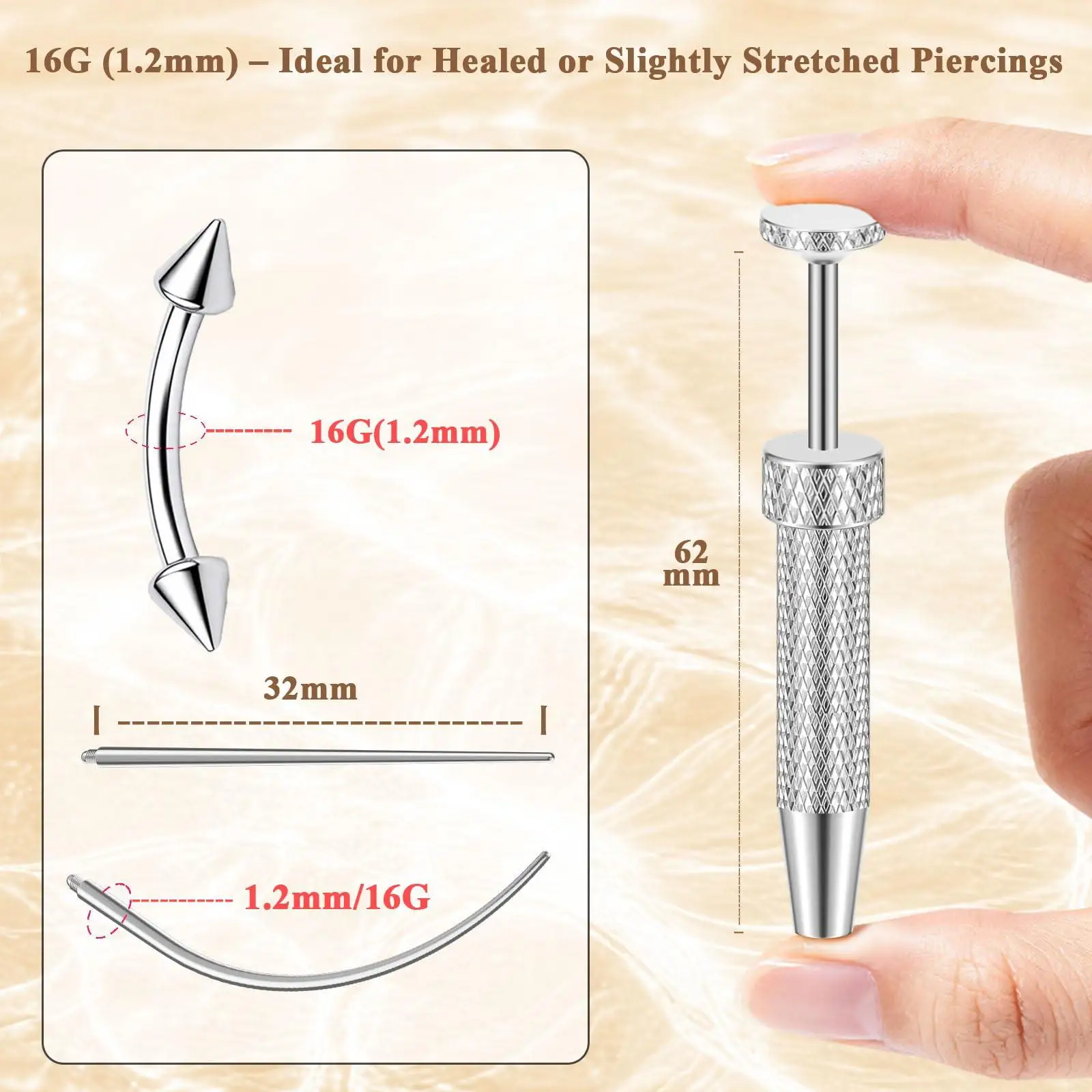 G23 Titanium Internal Thread Eyebrow Piercing Jewelry with Tools Interchangeable CZ Spike and Ball for Rook Daith Lip Piercings
