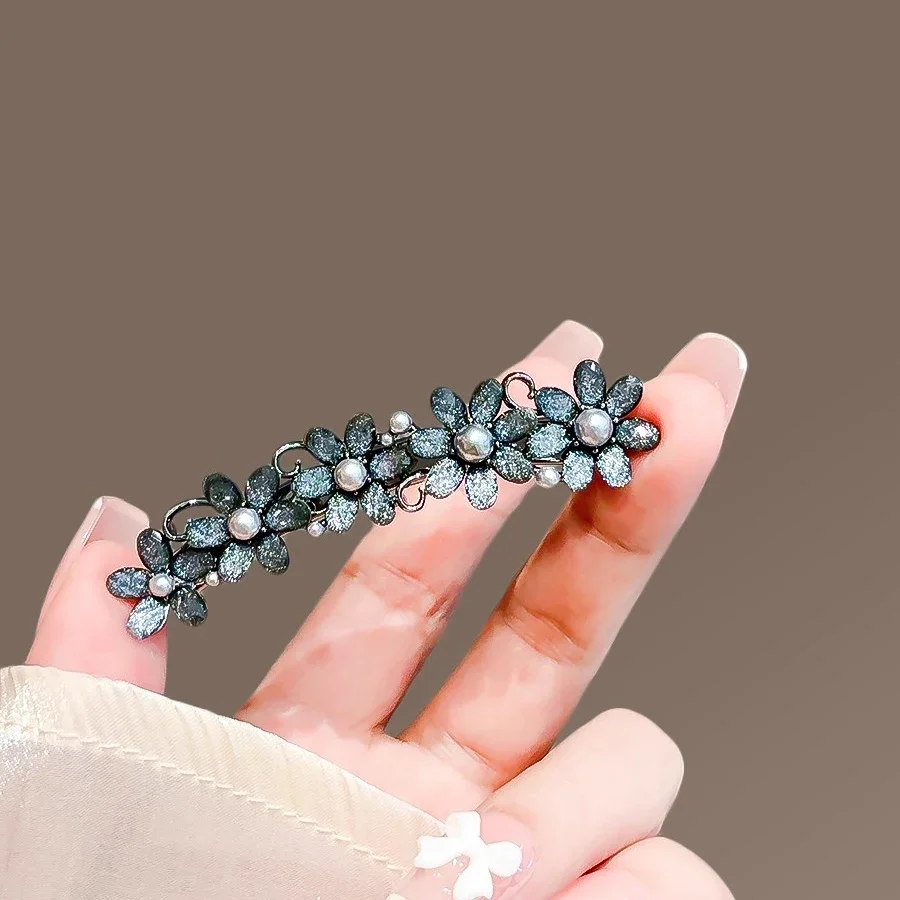 High-end-Perle Glasur Blume Haarnadel Elegante frauen Pony Seite Clip Legierung Ein-wort Entenschnabel Clip Koreanischen stil Haar Zubehör