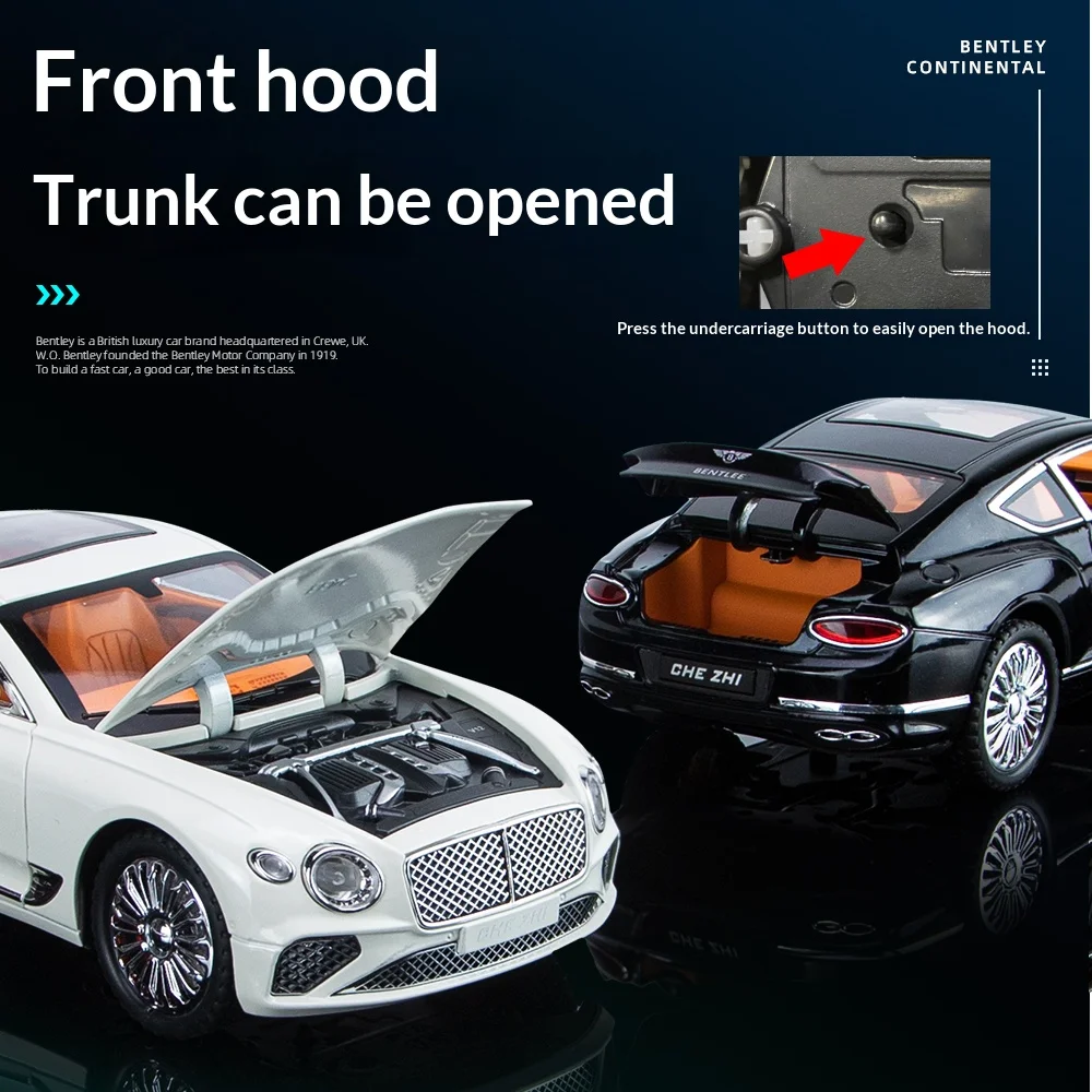 1:24 콘티넨탈 GT 모델카 합금 다이캐스트 장난감 자동차 수집용 풀백 장난감 차량 (블랙)