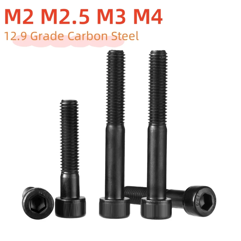 5~50pcs Black Half Thread Allen Screw M2 M2.5 M3 M4 Hexagon Hex Socket Cap Head Screw Bolt Half Thread 12.9 Grade Carbon Steel
