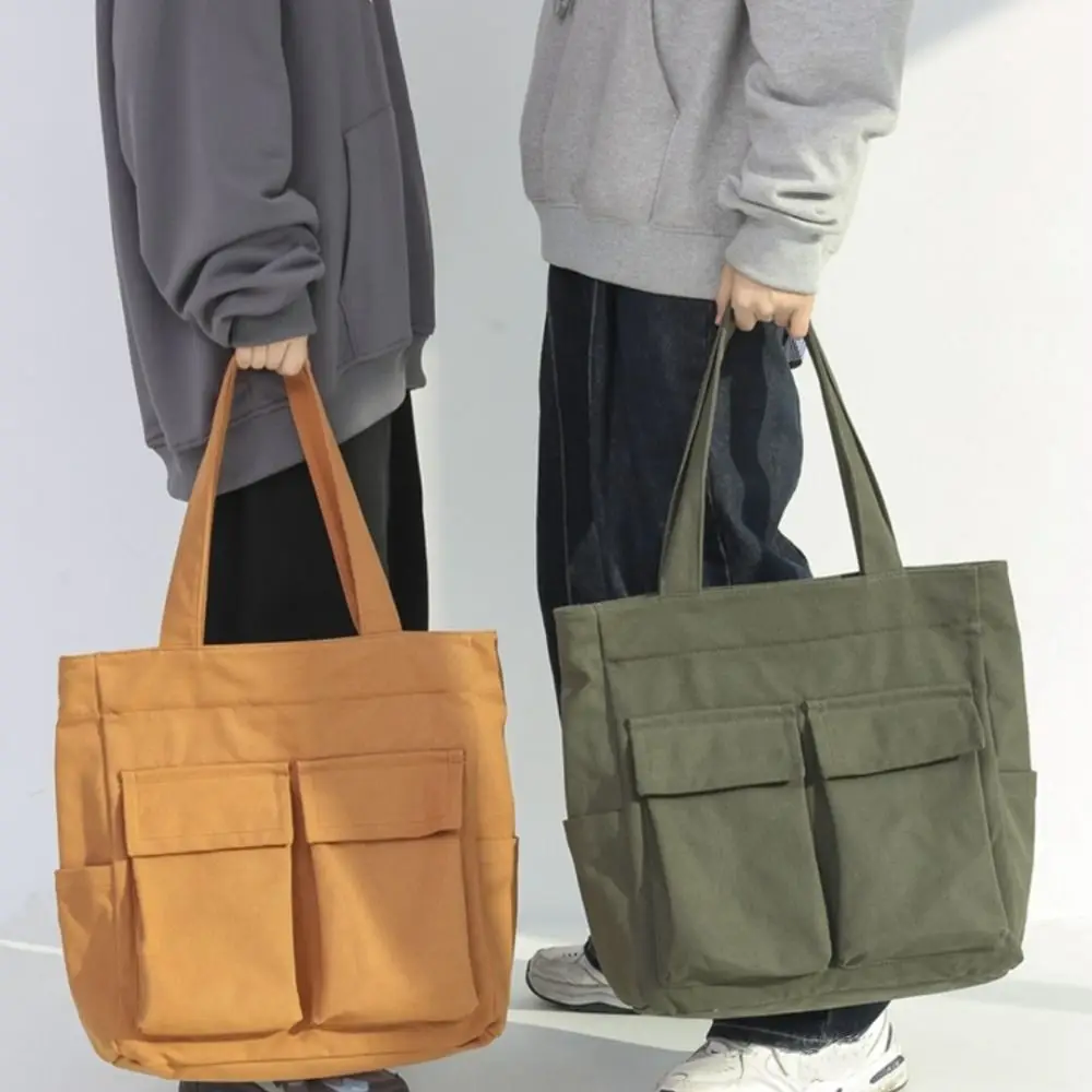 

Trendy Multi-pocket Tote Bags Canvas Chic Single Shoulder Bag Large Capacity Commuting Messenger Bags Daily
