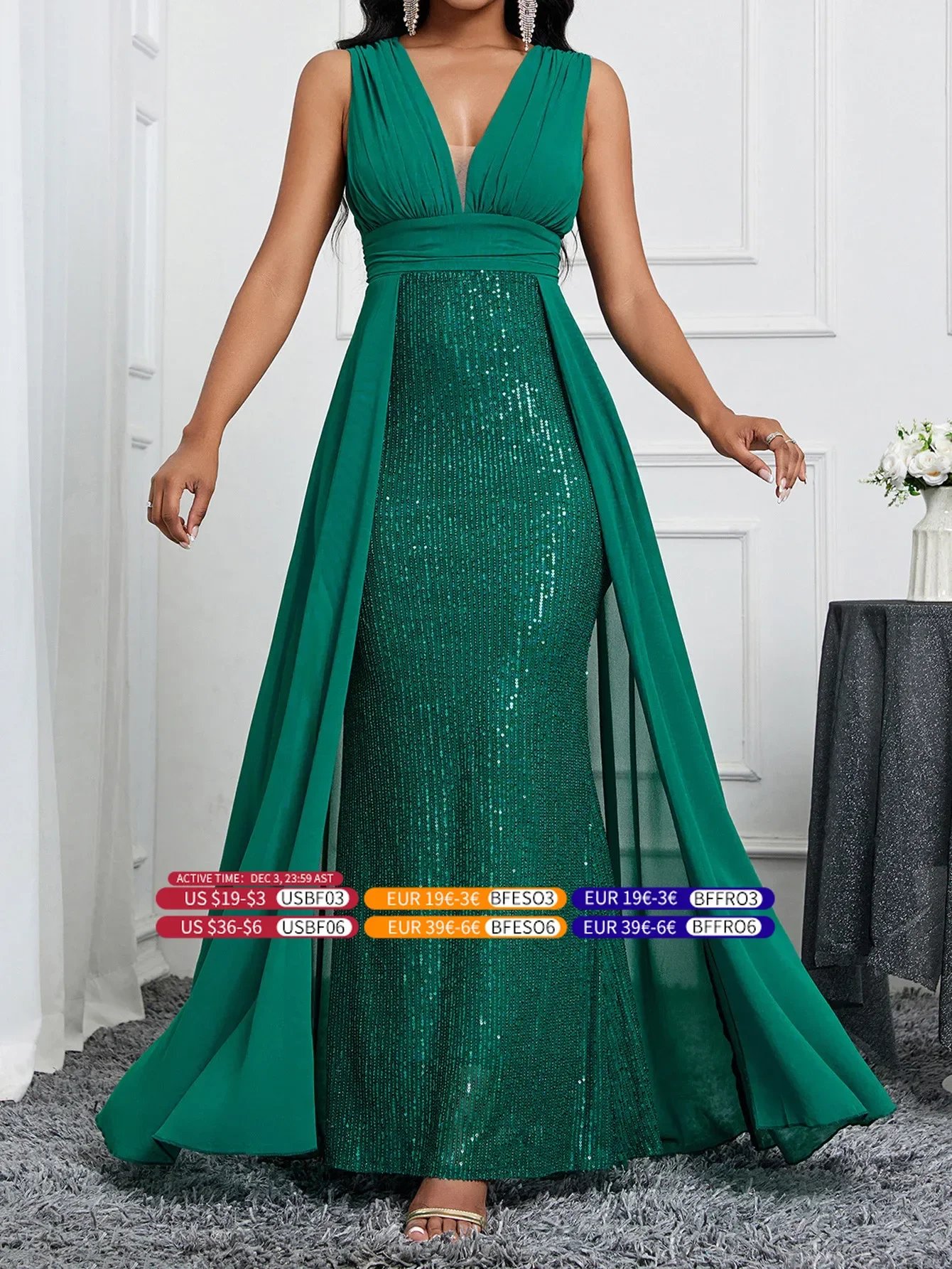 Women Plus Size Sequin Mesh Embroidery Mermaid Evening Dress Formal Short Sleeve Elegant Party Prom Gowns 2024 New Long Dresses