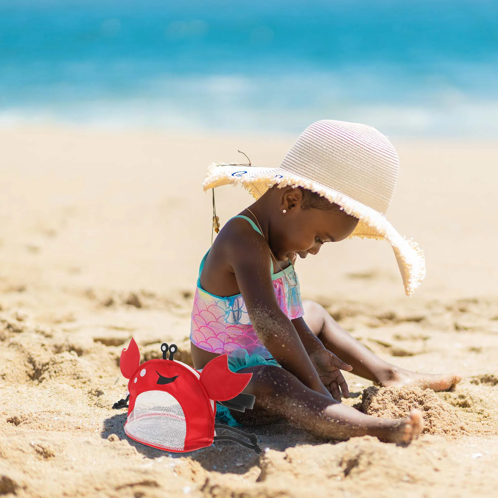 Borsa da spiaggia per granchi che raccoglie borse a conchiglia in rete Tote per la raccolta di conchiglie giocattolo Pvc bambino bambini