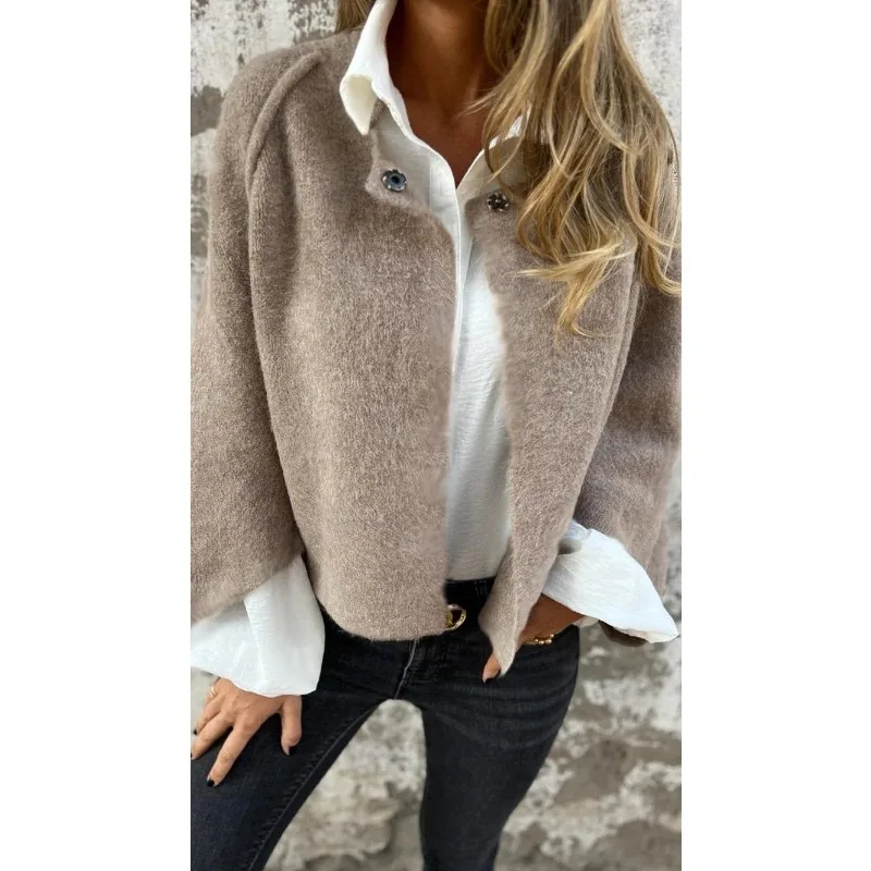 

Autumn Winter Batwing Loose Fashion Short Solid Color Women Long Sleeve Coat Fashion Elegant Women Clothing