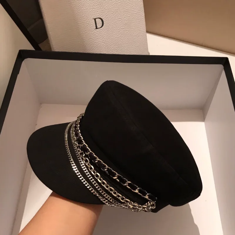 Female Korean Version Duckbill Cap Black Fashionable British Retro Beret