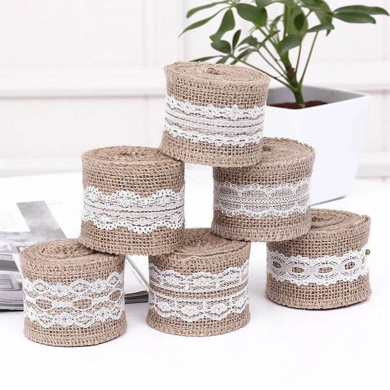 Vintage Burlap Ribbon Roll Wedding Table Chair Decor Burlap Table Runner Home Banquet 5cm x 5m