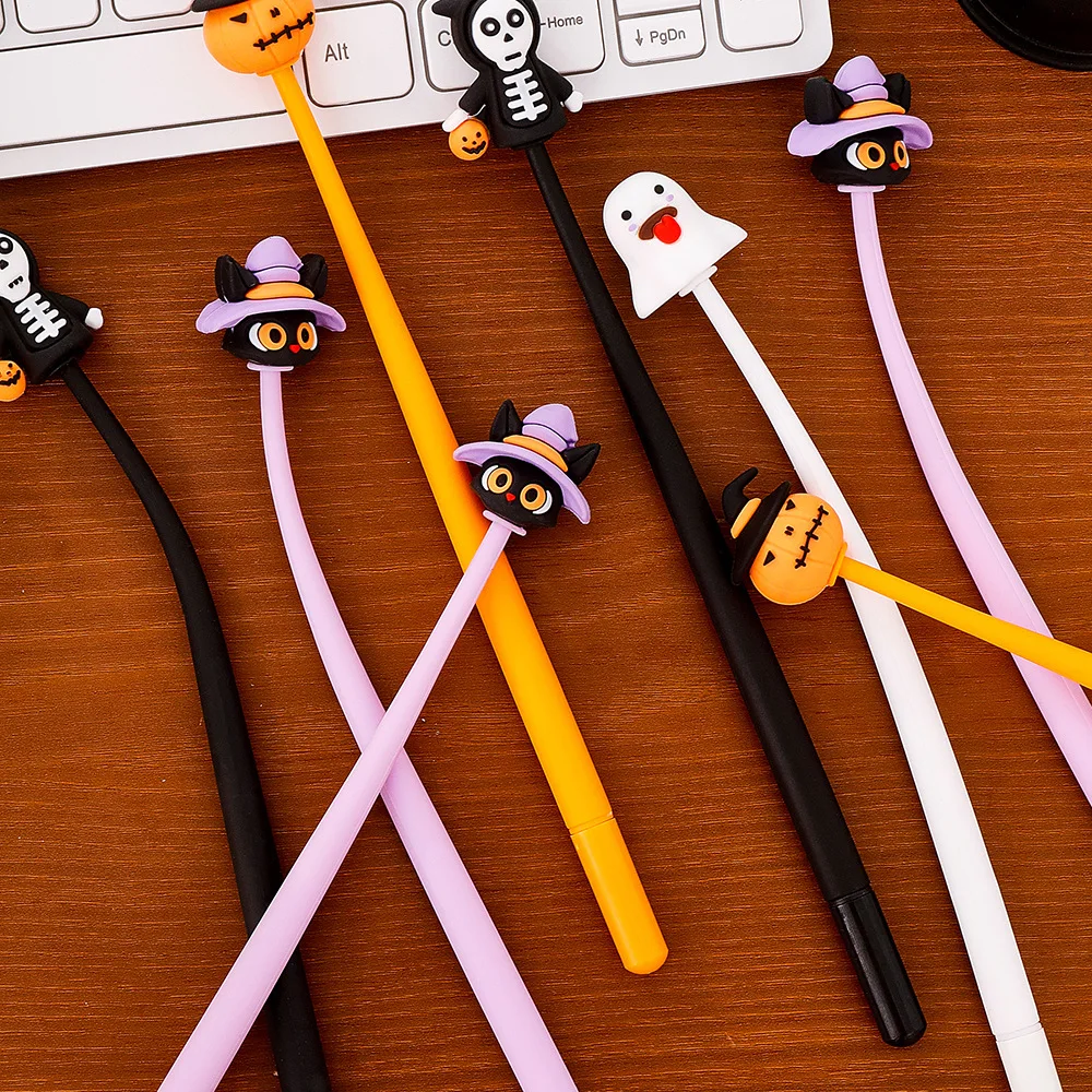 Halloween Black Gel Pen with Soft Silicone Grip Cute Pumpkin Ghost Smooth Writing Tool for Students Ideal Gift 0.5mm