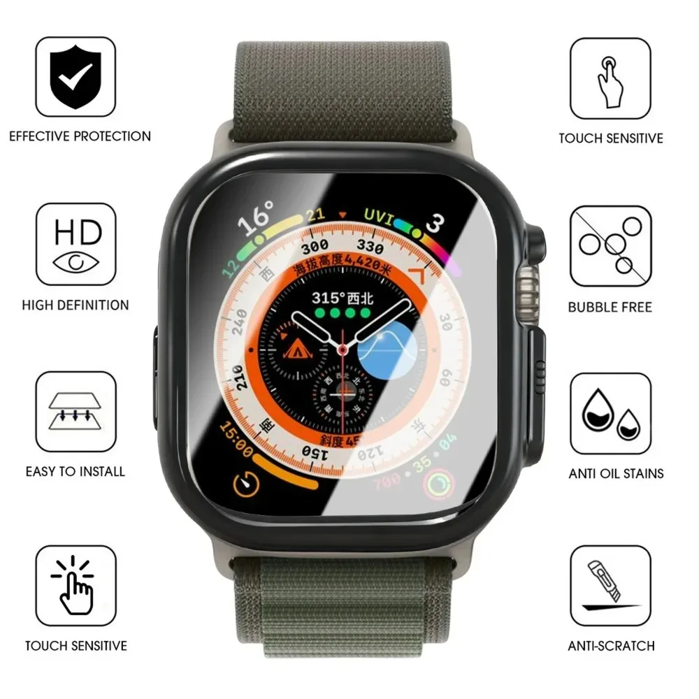 Cover in TPU per Apple Watch Ultra1/2/3 Custodia da 49 mm Paraurti antiurto in TPU + Proteggi schermo morbido per Apple Watch Ultra3/2/1 49 mm