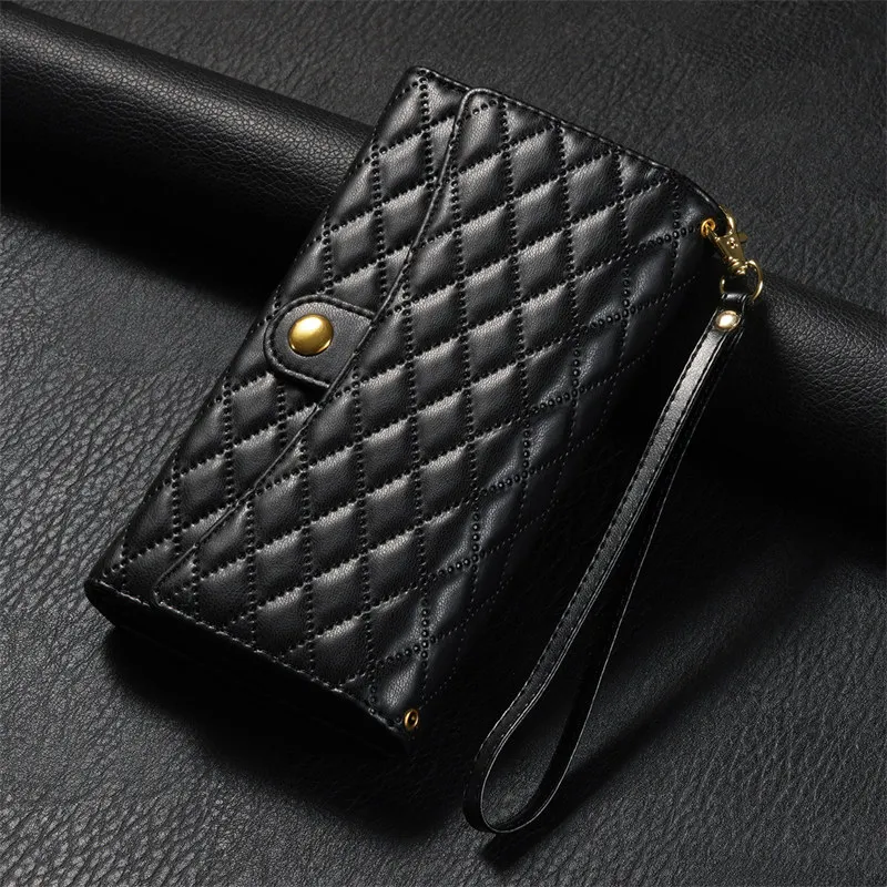 Long Lanyard Flip Leather Case For Samsung Galaxy Note 20 Ultra 10 Lite 9 8 S24 S23 FE S22 Plus Zipper Wallet Card Cover Coque