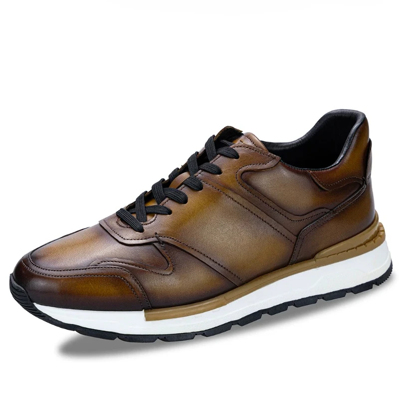 

Genuine Leather British Hand-sewn High-end Casual Shoes Men's Outdoor Comfortable Breathable Thick Soled Height Increasing Shoes