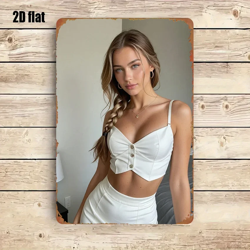 Elegant White Crop Top with Long Skirt 2D Flat Iron Wall Art - Minimalist Home Decor for Living Room, Game Room or Teen Bedroom,