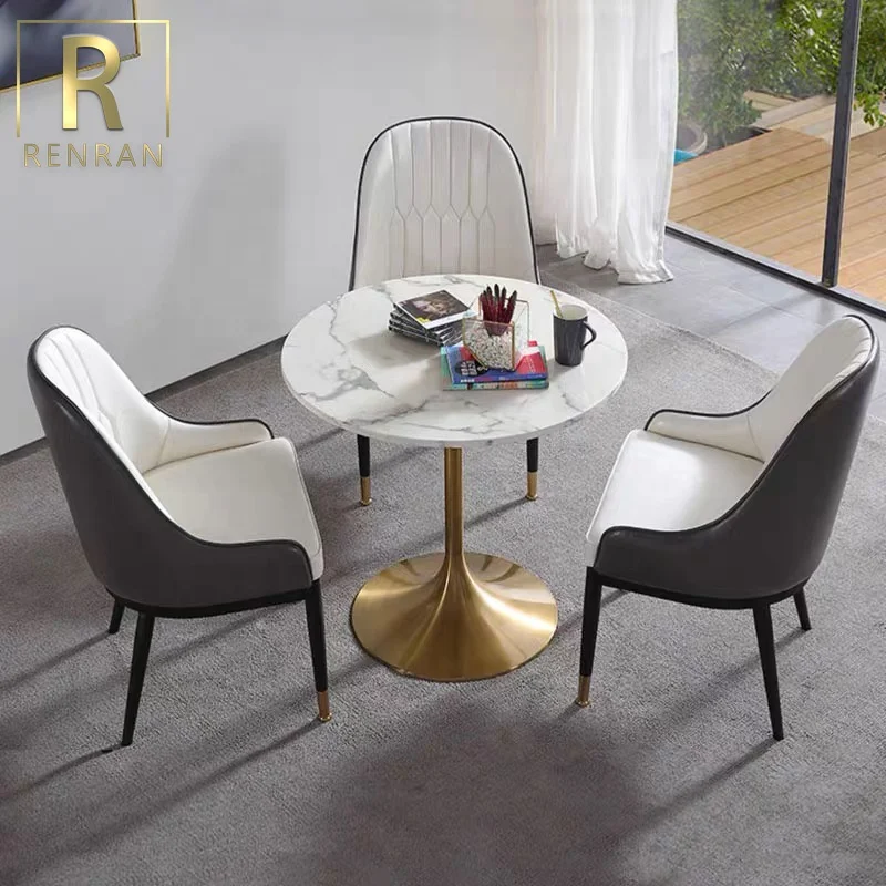 Moderno popular luxo redondo branco mármore superior base de ouro mesa jantar mesas do hotel redonda pedra superior mesas jantar café