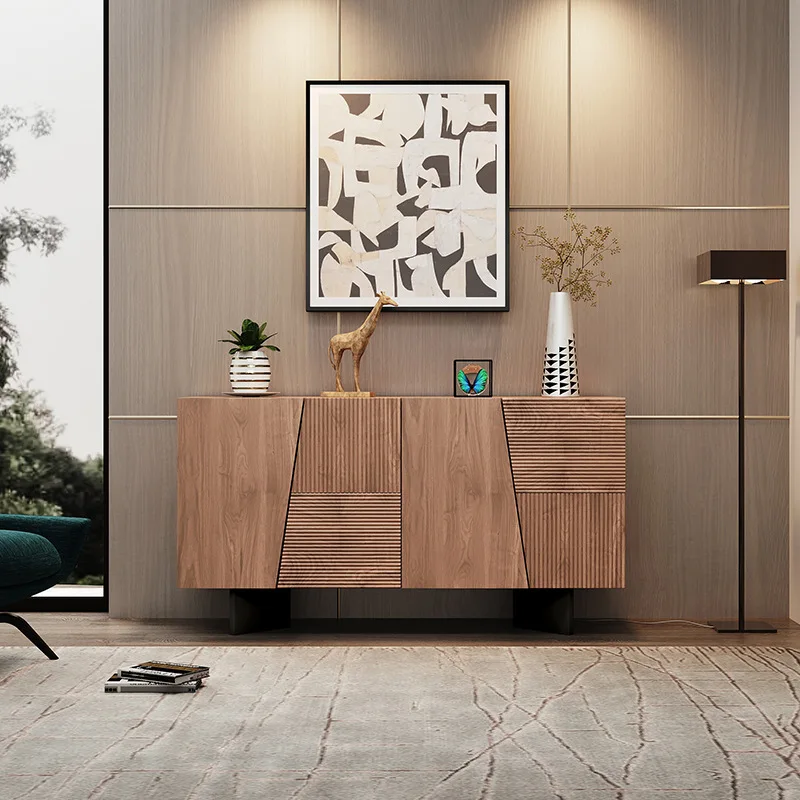 Medieval dining side cabinet integrated locker against the wall Solid wood carving design sense Entrance cabinet